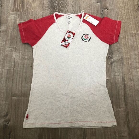 NWT Tournament of Roses Pasadena CA Womens Red Gray Short Sleeve T-Shirt Size M - Picture 1 of 10